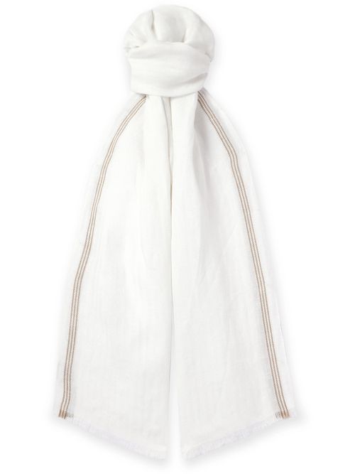 Zamami Embroidered Herringbone Linen Scarf - Men - White