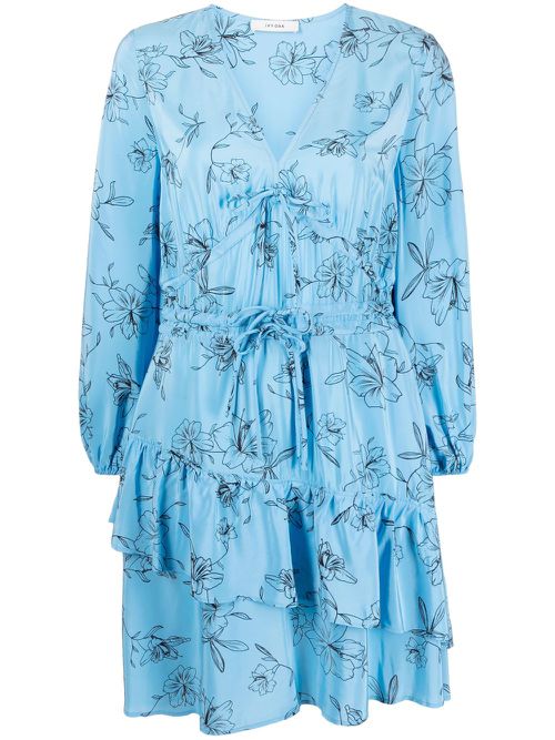 Floral-print flared dress - Blue