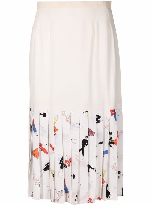 1990s Mademoiselle print pleated skirt - Neutrals