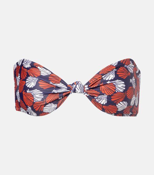 Knotted printed bandeau bikini top