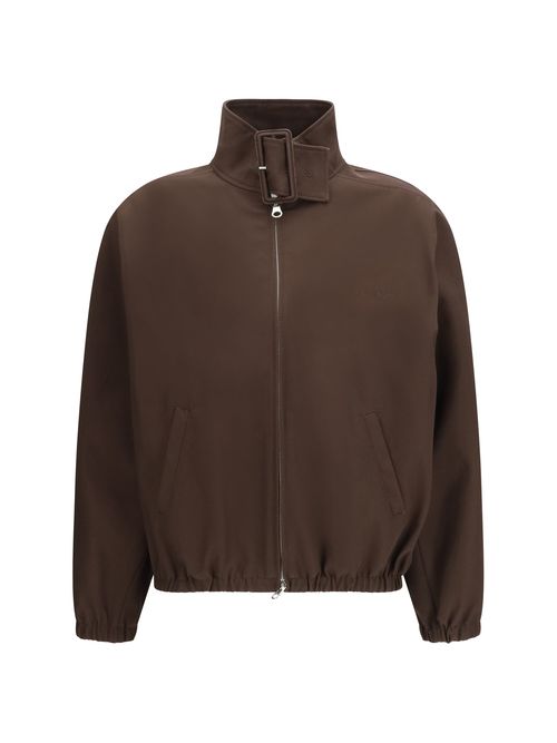 Zip-Up High-Collar Bomber Jacket — Brown