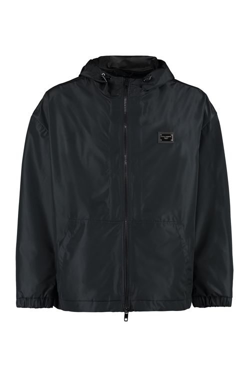 Technical Fabric Hooded Jacket with Adjustable Drawstring Hem