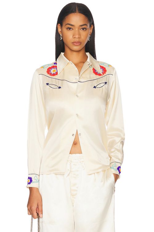 BODE Garden Party Western Shirt in Cream Multi - Cream.  XS also in