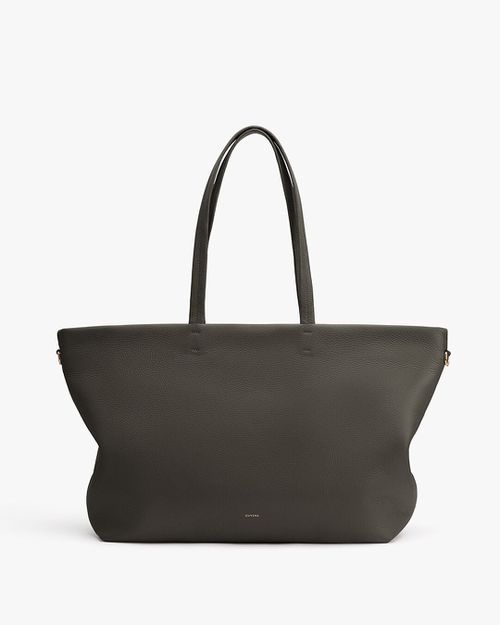 Easy Zipper Tote Bag in Italian Pebbled Leather, Dark Green | Women's Work & Travel Totes