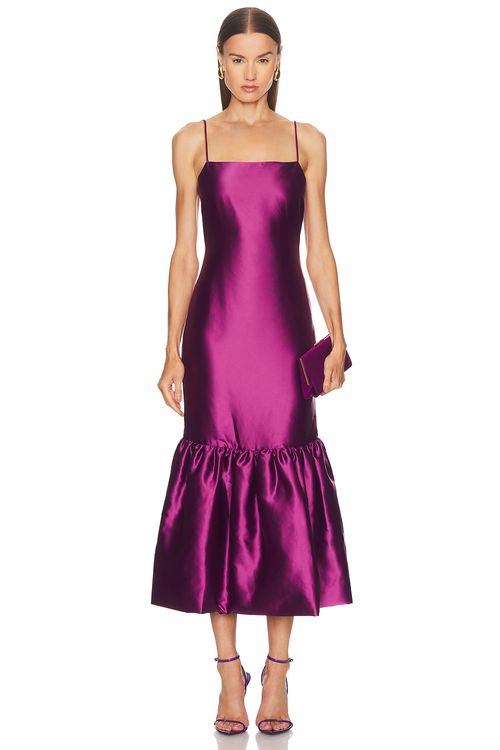 CAROLINE CONSTAS Sydney Ruffle Hem Gown in Amethyst - Purple. XS also in L