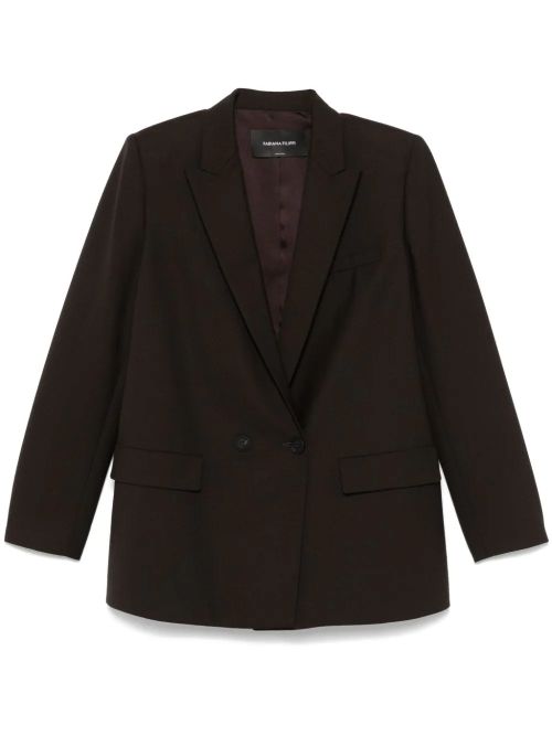 Double-Breasted Merino Wool Blend Blazer — Brown