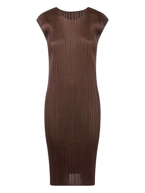 Pleated cap-sleeve dress - Brown