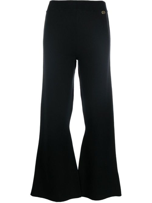 Knitted flared cropped trousers - Black