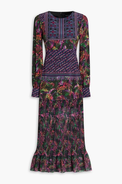 Vera pleated printed silk crepe de chine midi dress - Purple - UK 6