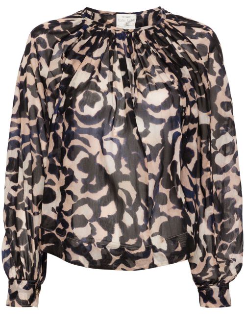 Abstract-print semi-sheer blouse - Blue