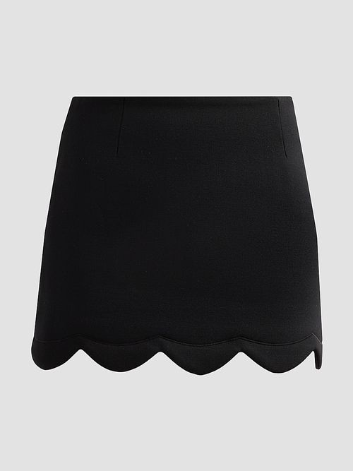 Women's Scallop Daisy Wool-Blend Mini Skirt - Black
