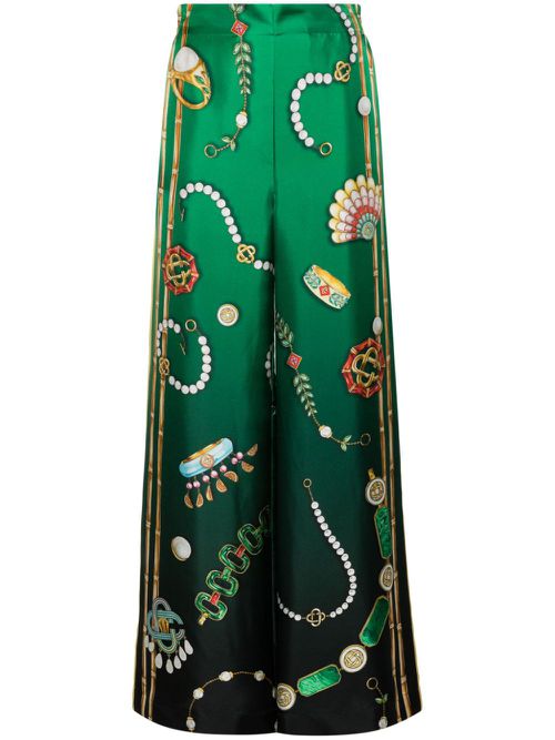 Graphic-print silk trousers - Green