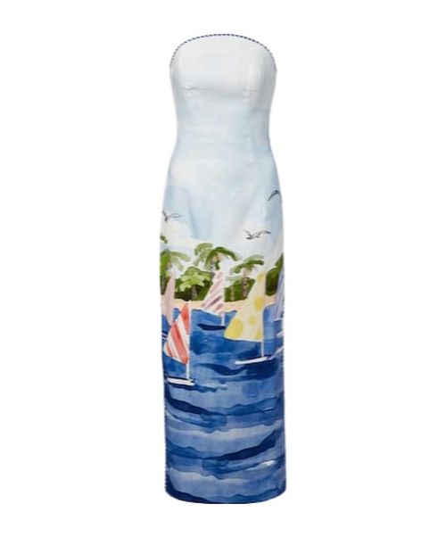 Ava printed linen bustier dress
