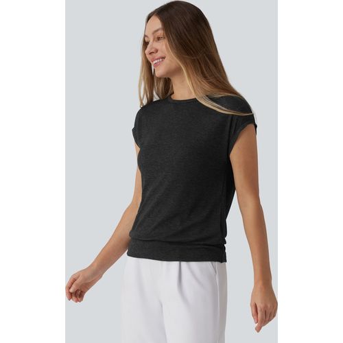 Halara Ribbed Knit Round Neck Cap Sleeve Work Wool-Blend Top - Black