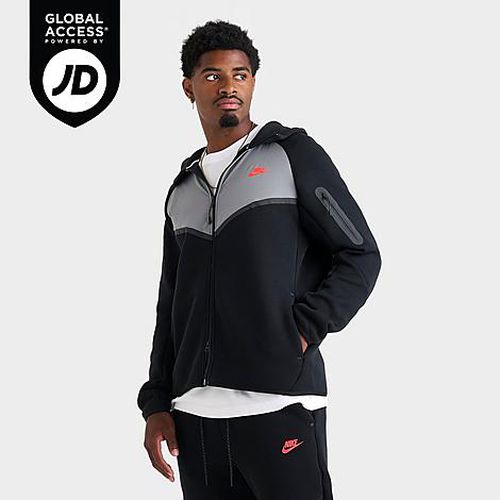 Men's Tech Fleece Windrunner Full-Zip Jacket in Black/Smoke Grey/Bright Crimson