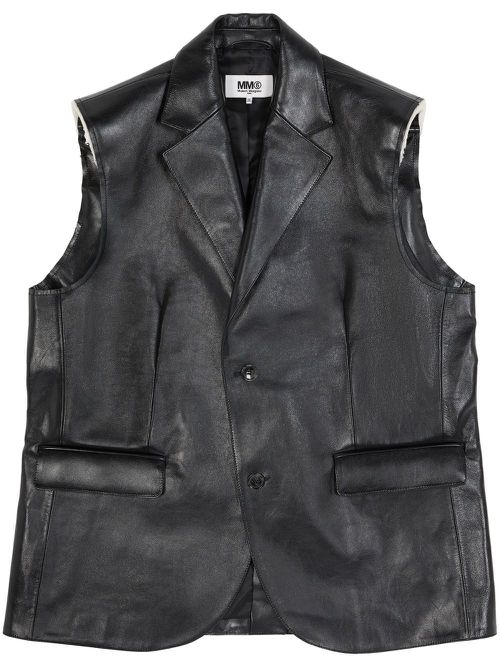 Notched-lapel leather gilet - Black