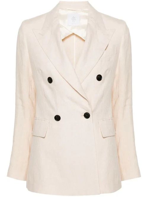 Double-Breasted Linen Blazer — Beige