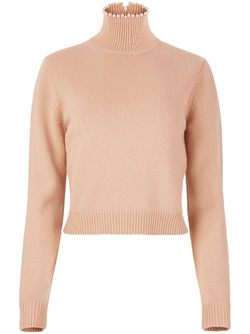 Bead-embellished wool-blend jumper - Neutrals