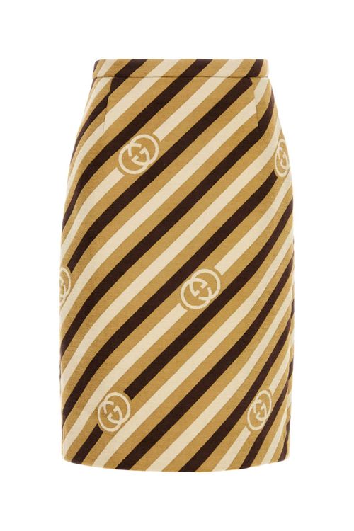 Embroidered Chenille Diagonal Striped Skirt — Multicolor