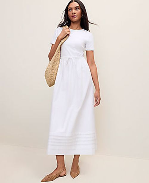 Ann Taylor Weekend Mixed Media Crew Neck Midi Dress