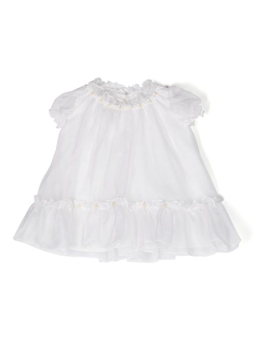Floral-embroidered silk dress - White