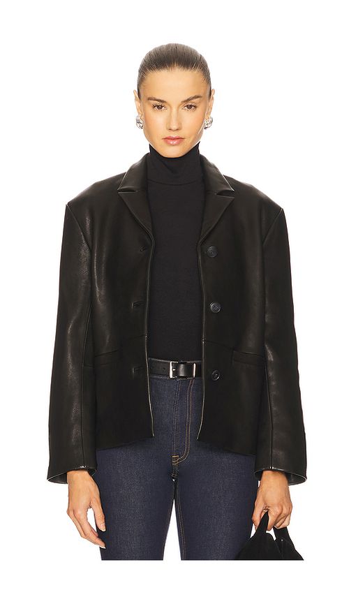 GRLFRND Marlo Leather Blazer in Black - Black. S also in XXS