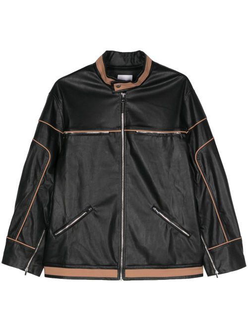 Contrasting-trim biker jacket - Black