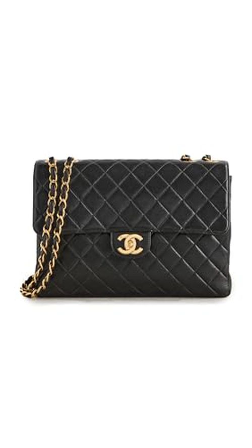 WHAT GOES AROUND COMES AROUND Women's Pre-Loved Chanel Black Lambskin Hal Flap Jumbo Bag, Black, One Size