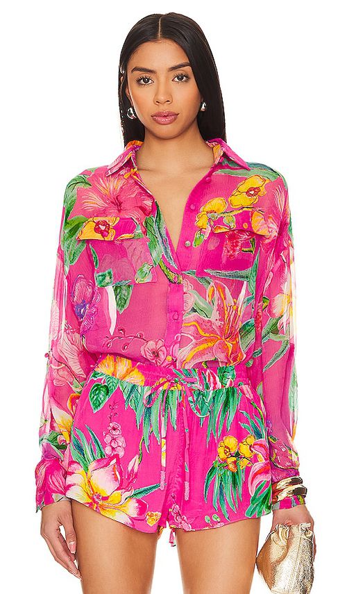 ROCOCO SAND Megan Button Up Shirt in Pink Floral.  XS also in