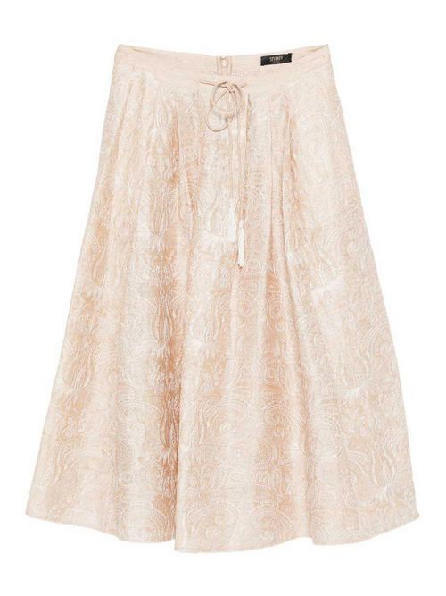 Midi skirt in linen and silk with print