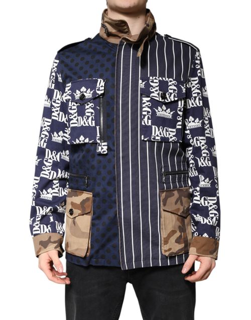 Patchwork Logo Cotton Jacket — Navy