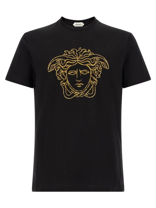 Gold Medusa Logo Embroidery T-Shirt — Black