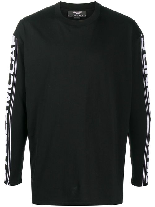 Logo sleeve round neck top - Black