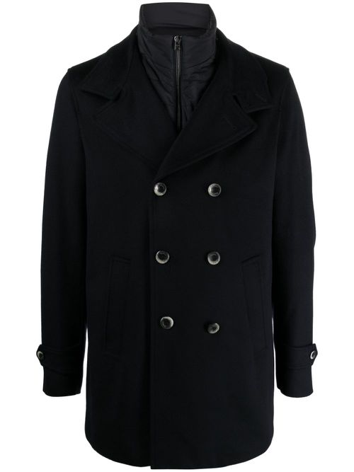 Notched-collar double-breasted coat - Blue