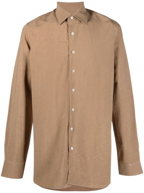 Long-sleeved button-up shirt - Brown
