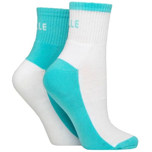 ELLE Women's 2 Pair Sports Cushioned Ankle Socks in Aqua