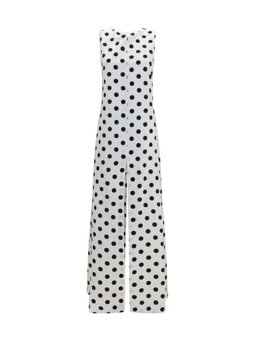 Polka-Dot Silk Maxi Dress — White