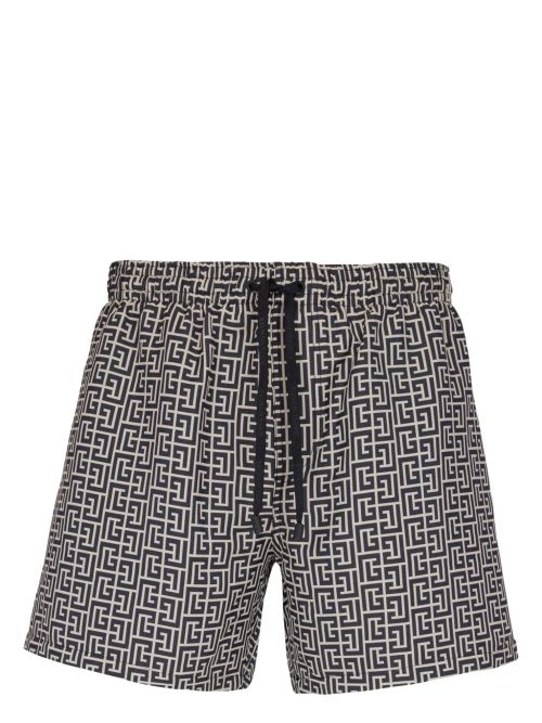 Labyrinth-Print Swim Shorts — Black
