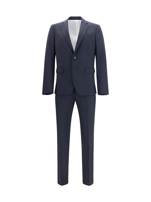 Single-Breasted Wool-Blend Pant Suit — Navy