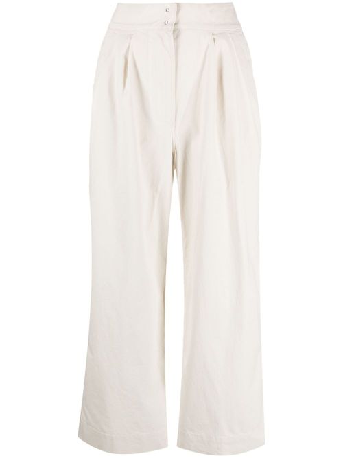 Pleated cotton wide-leg trousers - Neutrals