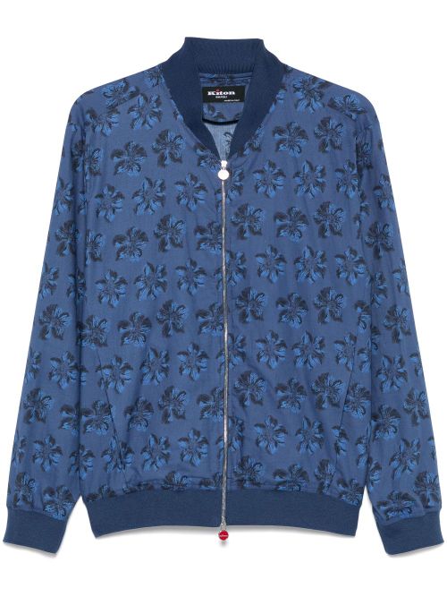 Floral-Print Bomber Jacket — Navy Blue