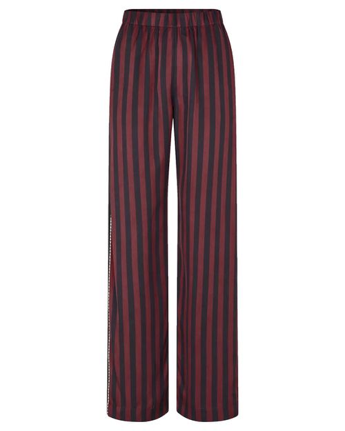 Elasticated Long Pants Navy and Burgundy Wallpaper Stripes