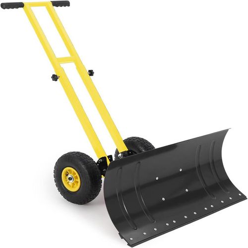 Garvee Wheeled Snow Shovel 29"x16.5" Double-Rod Metal Pusher Plow with 5-Angle Adjustable T-Handle Rubber Wheels for Driveways Sidewalk