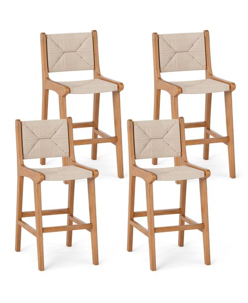 4PCS Outdoor Counter Height Bar Stool w/ Wood Frame Back and Footrest for Balcony - Natural