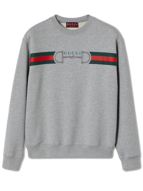 Horsebit Web-Print Embroidered Crewneck Sweater