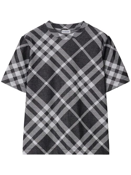 Check stretch cotton-blend T-shirt - Black