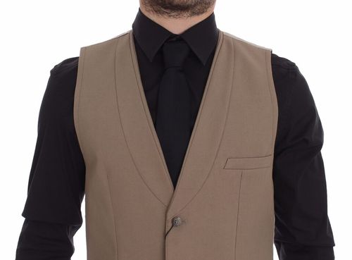 Cotton Slim Fit Vest — Beige