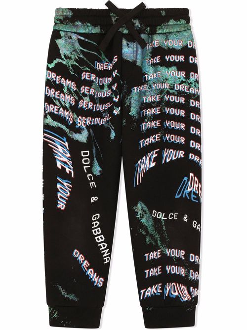 Graphic-print cotton track trousers - Black