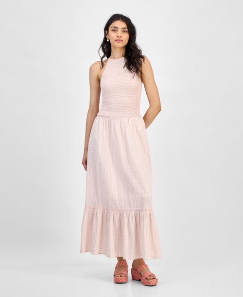 And Now This | Women's Cotton Gingham Smocked Halter Maxi Dress,  Exclusively at Macy's - Pink Lily Gingham | Realry