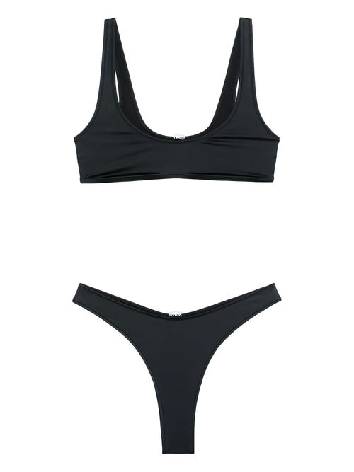 Plunge-neck bikini set - Black
